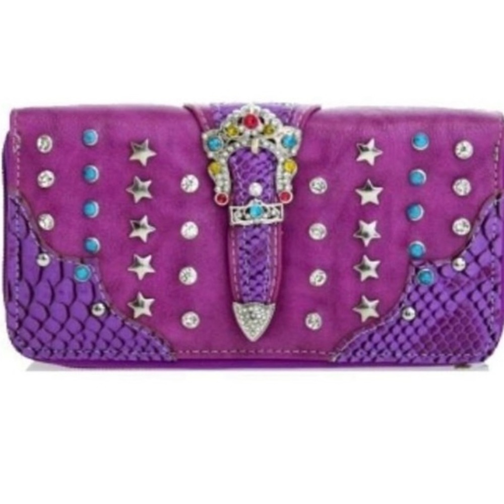 bling faux leather western wallet wristlet